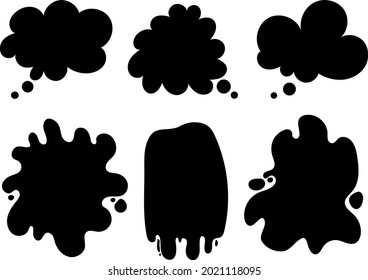 Caricatura de voz en blanco burbuja negra vectorial manchas de doodle, nubes con gotas. Esbozos dibujados a mano para la colección de plantillas de texto.