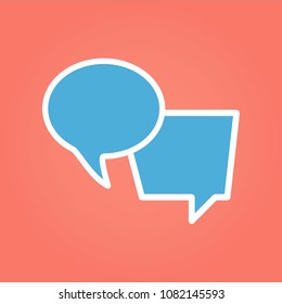 Speech Chat Blue Bubble Icon or stickers, vector illustration isolated in pink background.