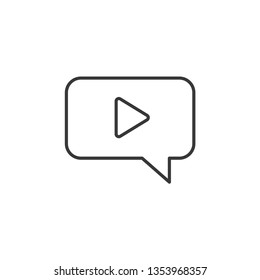Speech Chat Bubble, Play modern simple clear flat outline vector icon, symbol