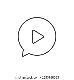 Speech Chat Bubble, Play modern simple clear flat outline vector icon, symbol