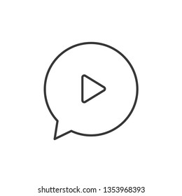 Speech Chat Bubble, Play modern simple clear flat outline vector icon, symbol