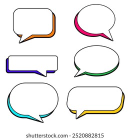 Speech chat bubble talk balloon, vector graphic. Text message communication illustration symbol set in doodle. Word speak icon collection sticker banner. Comic cartoon dialogue, think, comment, quote.