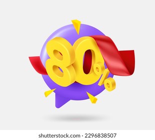 Speech cloud with 80 percent dicount offer. 3d vector isolated illustration