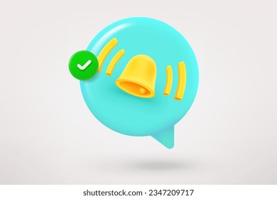Nube de voz con timbre y marca de verificación verde. icono de vector 3d