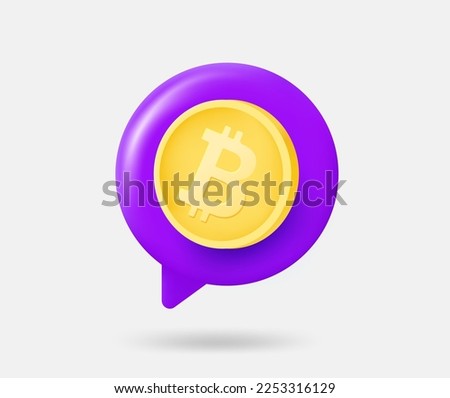 Speech cloud with bitcoin coin. 3d vector isolated illustration