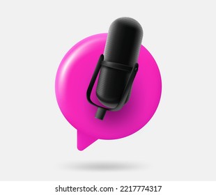 Speech cloud with black microphone. Karaoke concept. 3d vector isolated illustration