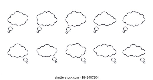 Speech cloud bubble set. Editable stroke. Vector illustration icons. Different shape of clouds effects conversation, social media communication, dialogues