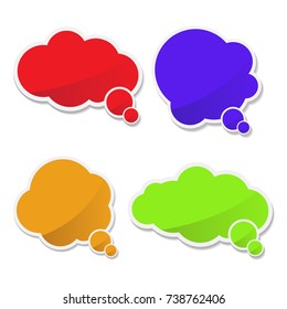 Speech cloud in cartoon style. A symbol of conversation and communication. Glossy dialog sign. Colorful big speech bubbles set. Infographic design with colored communication bubbles.