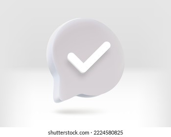 Speech cloud with check mark. 3d vector isolated illustration