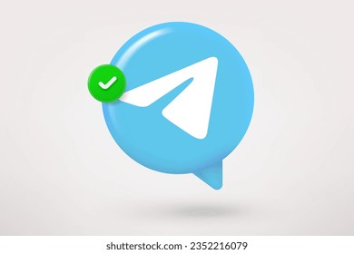 Speech cloud with green checkmark. 3d vector icon