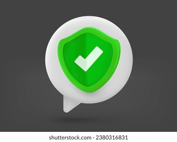 Speech cloud with green shield. 3d vector isolated illustration