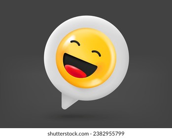 Speech cloud with laughing emoji. 3d vector isolated illustration