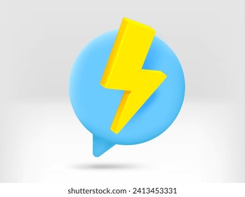 Speech cloud with lighting sign. 3d vector isolated illustration