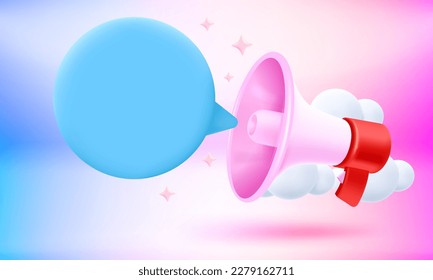 Sprich Wolke mit Megaphon. Werbekonzept. 3D-Vektorbanner mit Kopienraum