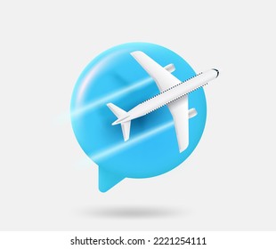 Speech cloud with modern aircraft. Travel concept. 3d vector isolated illustration