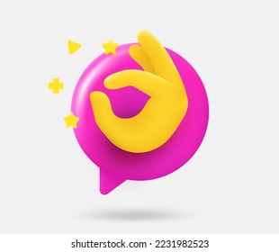 Speech cloud with OK gesture. 3d vector isolated illustration