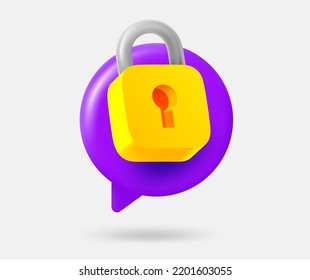 Speech cloud with padlock. 3d vector isolated illustration