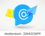 Speech cloud with paper plane and letter. Feedback concept. 3d vector illustration