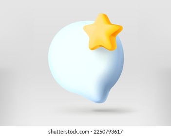 Speech cloud with rating golden star. 3d vector illustration