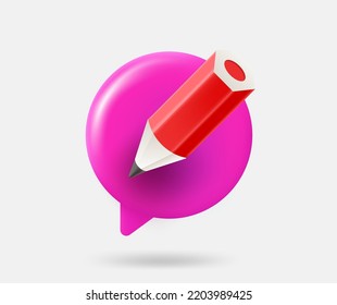Speech cloud with red pencil. 3d vector isolated illustration