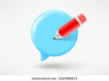Speech cloud with red pencil. Writng a new message concept. 3d vector illustration