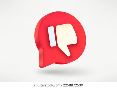 Speech cloud with thumbs down. Bad feedback concept. 3d vector illustration