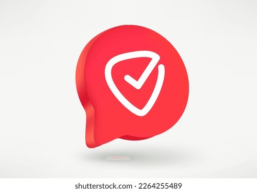 Speech cloud with white checkmark. 3d vector illustration