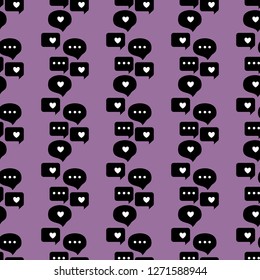 Speech clouds Chat dialog Seamless pattern. Vector illustration Abstract comments and message talk texture on purple background.