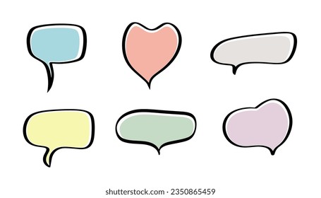 Nubes de discursos. Vector. Colores pasteles. Estilo Doodle.