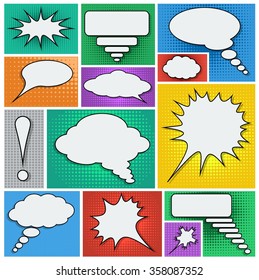 Speech comic text bubbles set in pop art retro style. Vector illustration.