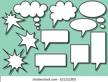 Speech comics cartoon bubbles on retro green background, illustration eps 10