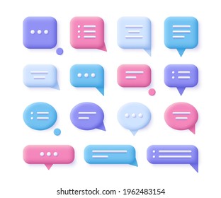 Speech, Communication, Dialogue Bubbles - Realistic Icon Set. 3d Vector Illustration.