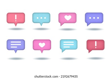 Speech, communication, dialogue, like, protest,  notification, rectangular bubbles - realistic big  icon set. 3d vector illustration.