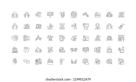 Ilustración de concepto de voz, iconos lineales, conjunto de signos de línea, colección de vectores