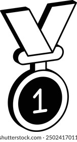 Speech contest Black Ribbon vector icon design token of recognition symbol, Expression of gratitude sign, distinctive insignia stock illustration, Number 1 leadership Charisma Awards isometric concept