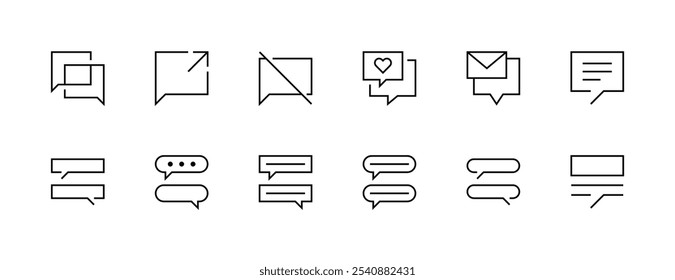 Speech and conversation icon collection. Chat bubble, speech, dialogue, discussion, talk, message, comment and more. Editable stroke. Pixel Perfect. Grid base 32px.