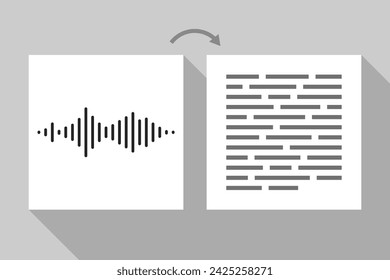 Speech is converting to text, concept of textual data generated from speech using special software, speech recognition, voice converting, speech-to-text process