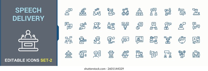 Speech Delivery icon. Contains such icons as man, talk, chat, dialog, conversation, speak. Speaking icon. Minimal icons collection. Pixel perfect. Vector illustration.