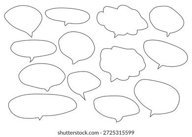 Ícone da caixa de diálogo Fala. Conjunto de ícones desenhados à mão de balão de fala e símbolo emocional de ilustração. Conjunto de ícones de balão de fala preta escrito à mão. Conjunto de ícones de vetor de bolhas de diálogo de estilo manuscrito. Bolha de contorno preta.