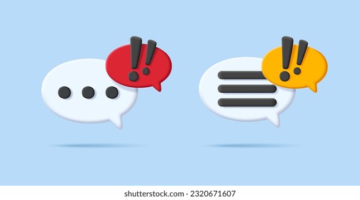 Speech, dialogue bubbles with yellow and red important info alert, isolated interface cartoon element