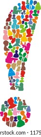 speech exclamation mark with many abstract color woman and man