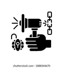 Speech and expression freedom black glyph icon. International human rights law. Democracy, social interaction. Without censorship fear. Silhouette symbol on white space. Vector isolated illustration