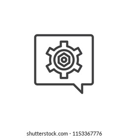 Speech with gear outline icon. linear style sign for mobile concept and web design. Chat Settings simple line vector icon. Symbol, logo illustration. Pixel perfect vector graphics