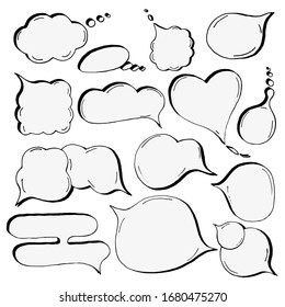 Speech hand drawn bubbles set. Talk clouds sketching illustration