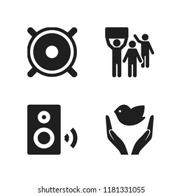 speech icon. 4 speech vector icons set. dove of peace, speaker and protest icons for web and design about speech theme