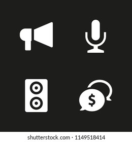speech icon. 4 speech vectors with speech bubble, announcement, speaker and microphone icons for web and mobile app