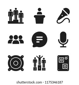 speech icon. 9 speech vector icons set. conference, mic and speech bubble icons for web and design about speech theme