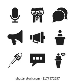 speech icon. 9 speech vector icons set. speech bubble, megaphone and conference icons for web and design about speech theme