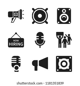 speech icon. 9 speech vector icons set. announcement, megaphone and hiring sign icons for web and design about speech theme