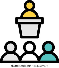 speech icon with background.candidates speech in campaign and seminar.political gathering.color line icon